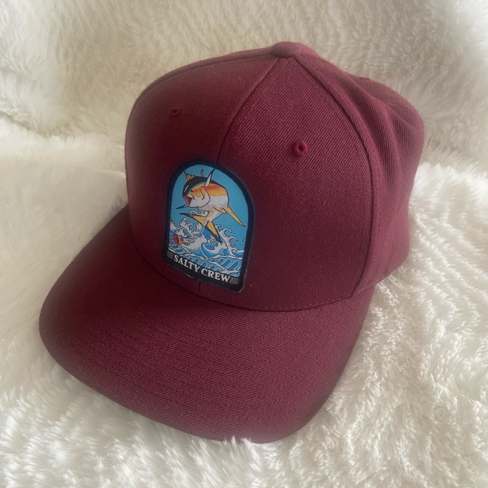 Salty Crew Burgundy Hat with Fish Patch